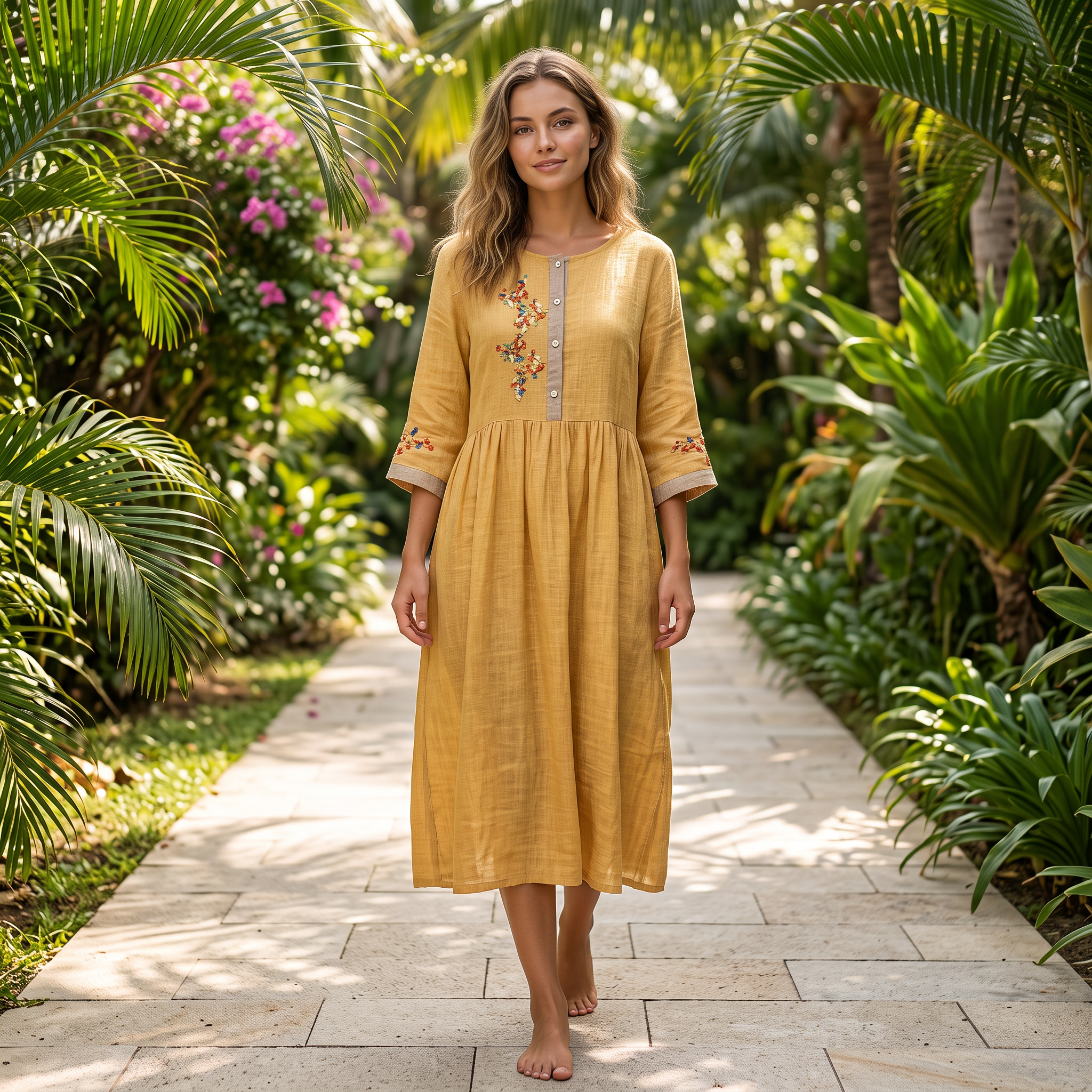 Laura - Swobodna Sukienka Boho z Ozdobami