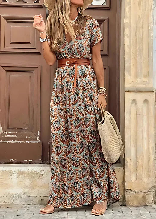 Justine – Kwiatowe Maxikleid dla kobiet z rozcięciem