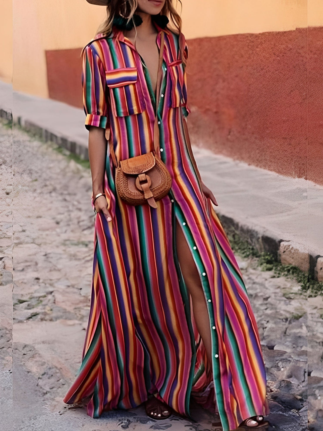 Samara - Elegancka Sukienka Maxi w Pasy