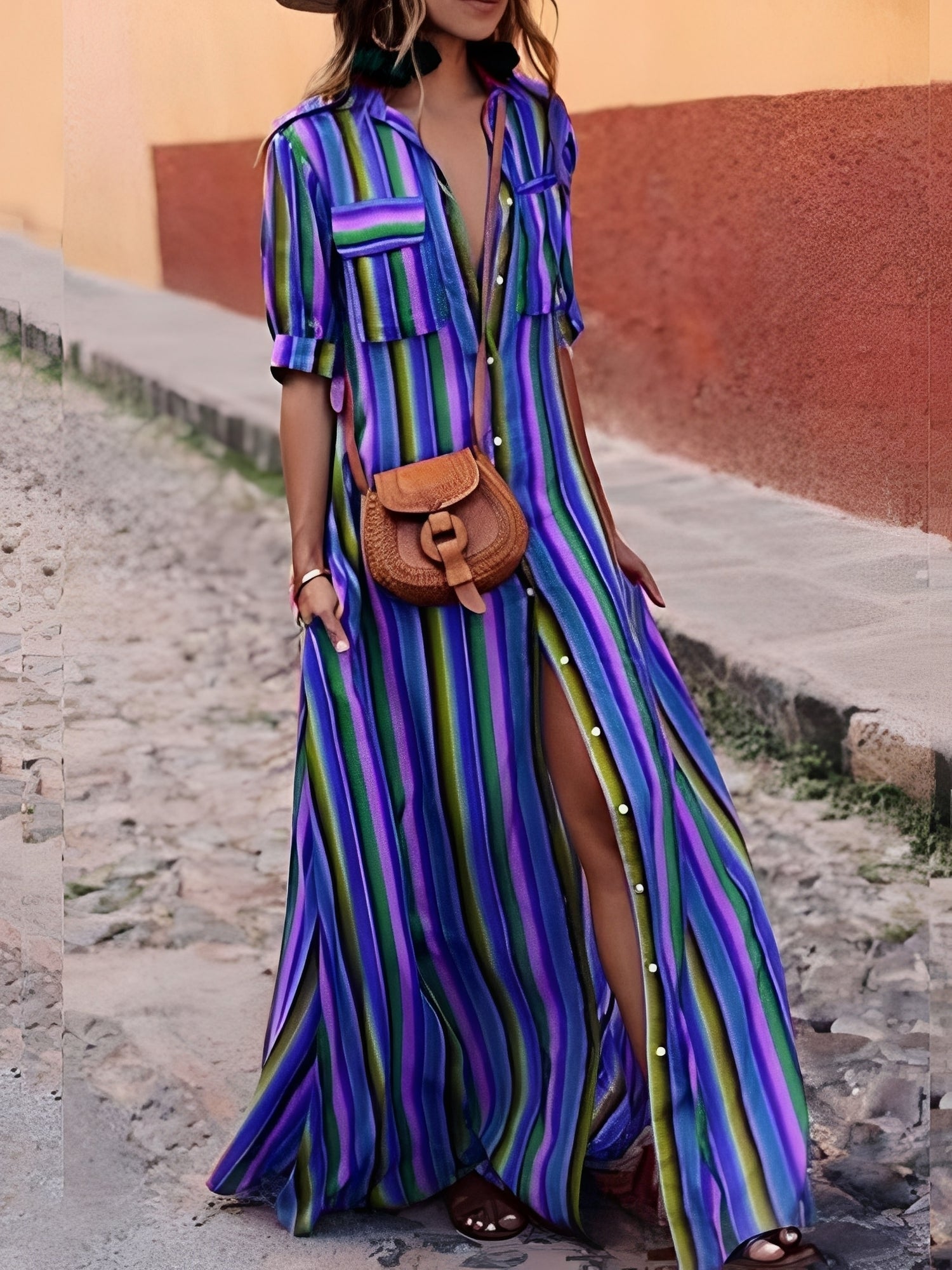 Samara - Elegancka Sukienka Maxi w Pasy