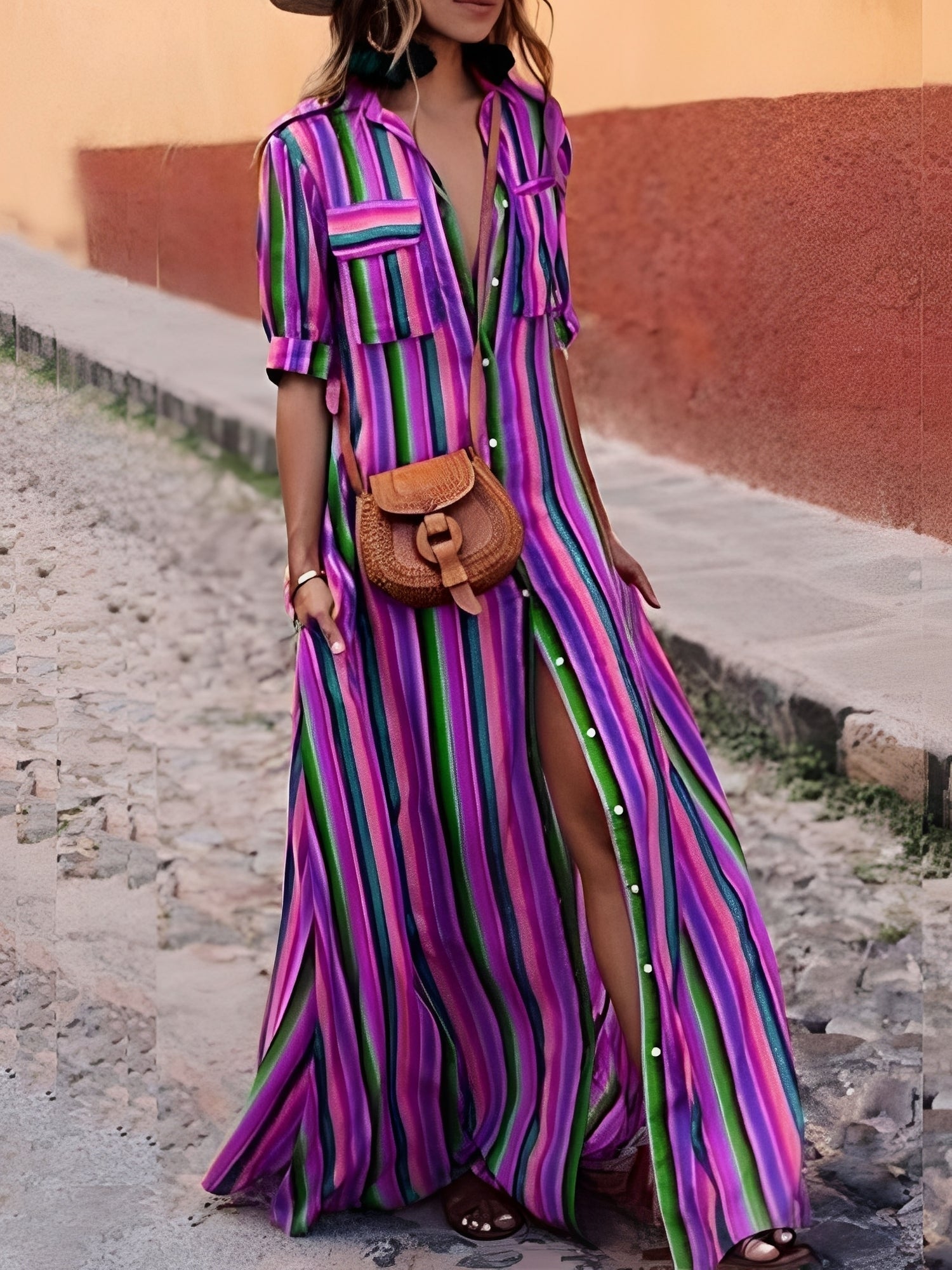 Samara - Elegancka Sukienka Maxi w Pasy