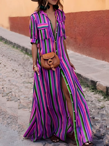 Samara - Elegancka Sukienka Maxi w Pasy